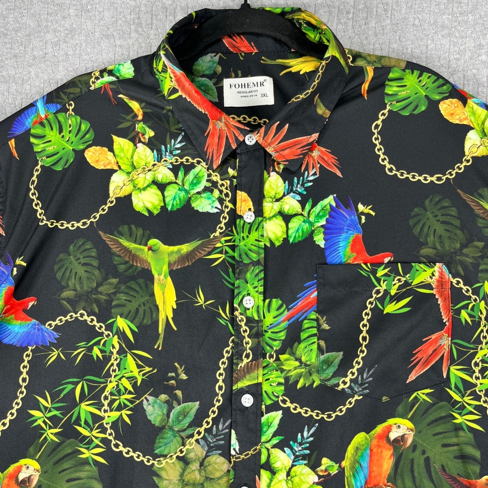 FOHEMR parrot macaw tropical Bird Hawaiian Chain‎ Shirt Men 3XL Short Sleeve